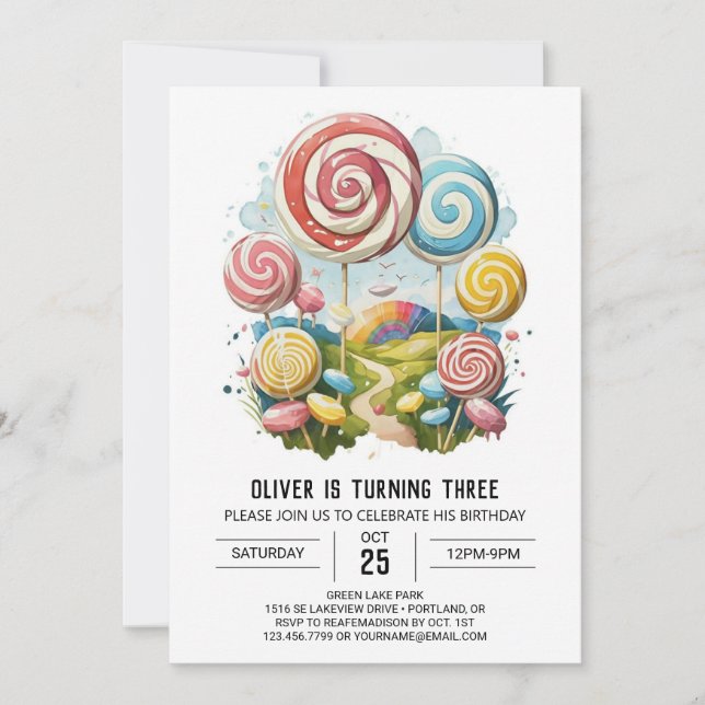Invitación Cumpleaños de Lollipop editable en línea (Anverso)