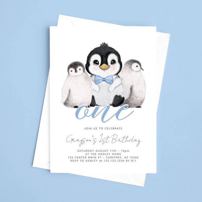 Invitación Cumpleaños de los adorables pingüinitos por primer (Subido por el creador)