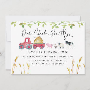 Invitación Cumpleaños de los animales de granja, fiesta de Ba
