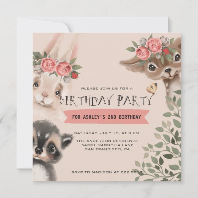 Invitación Cumpleaños de los Animales de la Selva Cute (Anverso)