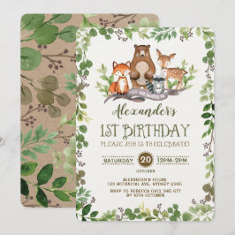 Invitación Cumpleaños de los animales del bosque del arbolado