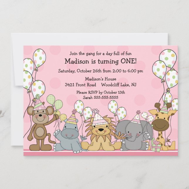 Invitación Cumpleaños de los animales del safari de los (Anverso)