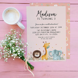 Invitación Cumpleaños de los Animales Salvajes Girly Fiesta