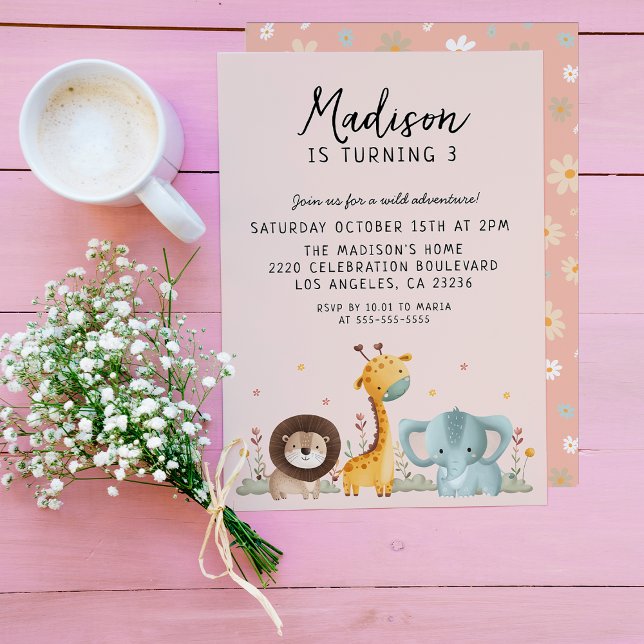 Invitación Cumpleaños de los Animales Salvajes Girly Fiesta (Subido por el creador)
