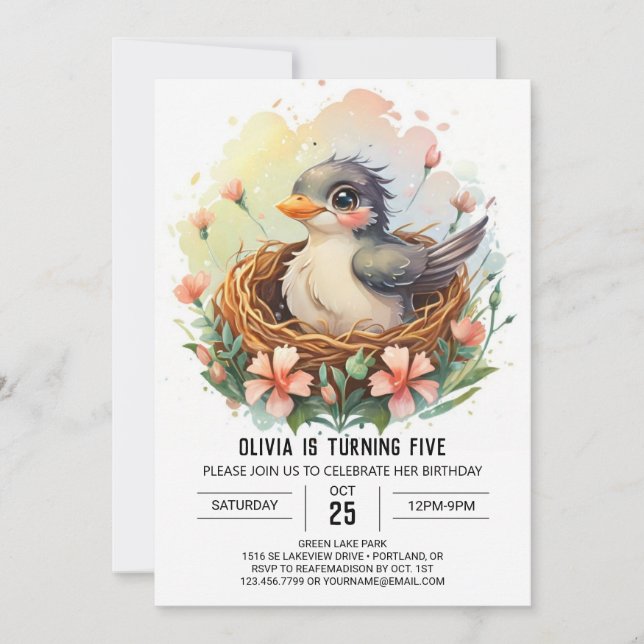 Invitación Cumpleaños de los Aves de Forest Nest (Anverso)