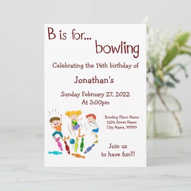 Invitación Cumpleaños de los bolos para el Fiesta de Bowling (Anverso de pie)