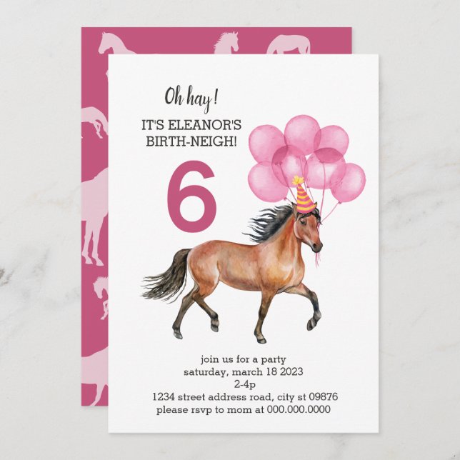 Invitación Cumpleaños de los Caballos // Oh Hay, es tu cumple (Anverso / Reverso)