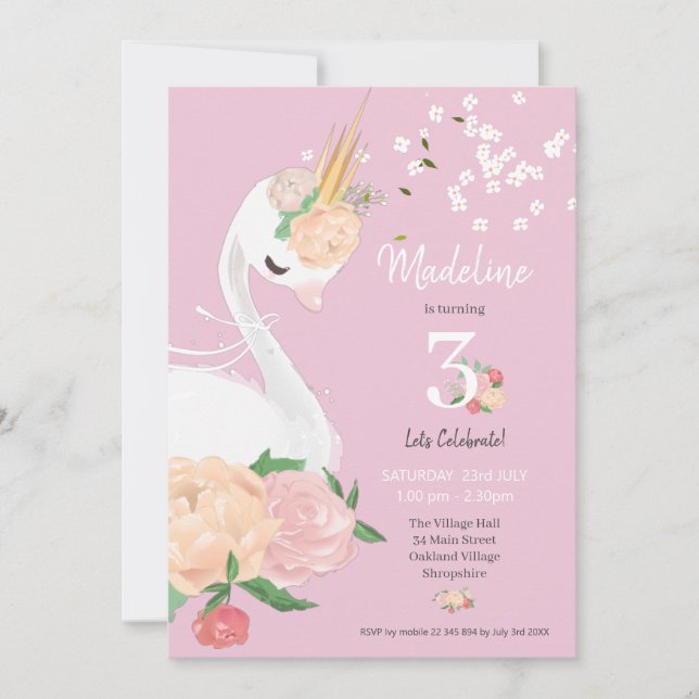 Invitación Cumpleaños de los caprichosos Chicas de cisne flor (Anverso)