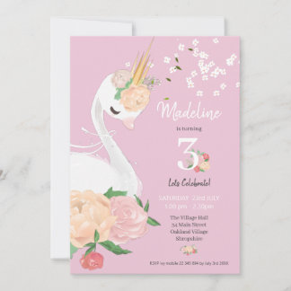 Invitación Cumpleaños de los caprichosos Chicas de cisne flor
