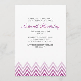 Invitación Cumpleaños de los Chevrons de Ombre Púrpura
