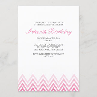 Invitación Cumpleaños de los Chevrons de Ombre Rosa