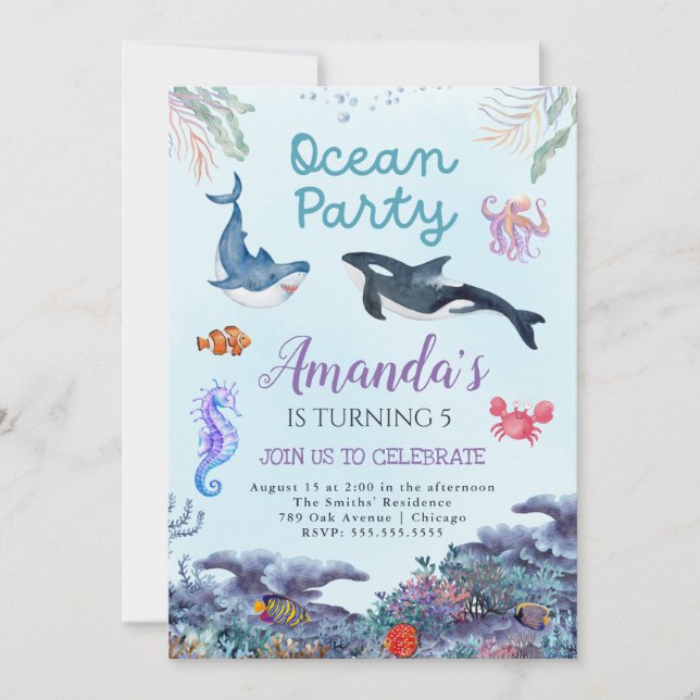 Invitación Cumpleaños de los Chicas Bajo el Mar (Anverso)