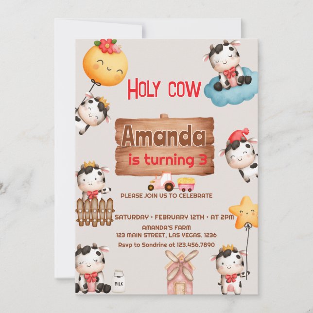 Invitación Cumpleaños de los Chicas Cuidados para vacas sagra (Anverso)