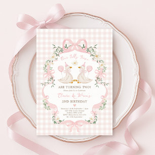 Invitación Cumpleaños de los Chicas de Bow Gingham de Silly G