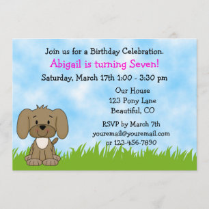 Invitación Cumpleaños de los Chicas de Perro Marrón Cuto Pers