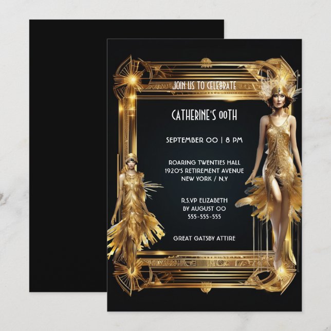 Invitación Cumpleaños de los chicas del flapper tema de los G (Anverso / Reverso)