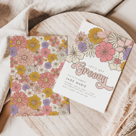 Invitación Cumpleaños de los Chicas Florales Groovy Retro Boh
