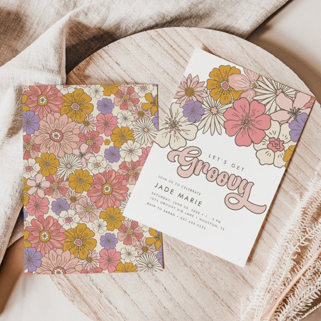 Invitación Cumpleaños de los Chicas Florales Groovy Retro Boh (Subido por el creador)