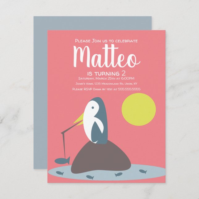 Invitación Cumpleaños de los Chicas Náuticos Pingüinos Modern (Anverso / Reverso)