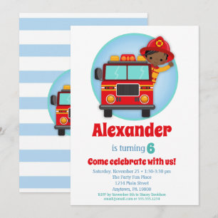 Invitación Cumpleaños de los chicos afroamericanos bomberos
