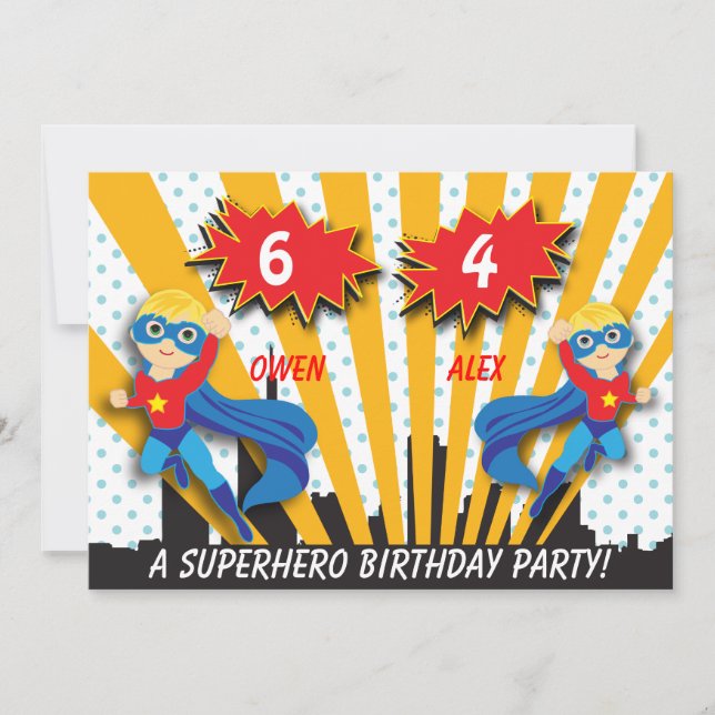 Invitación Cumpleaños de los chicos superhéroes (Anverso)