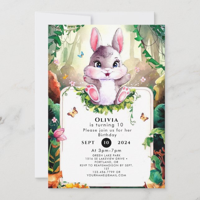 Invitación Cumpleaños de los Conejitos de Woodland (Anverso)
