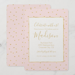 Invitación Cumpleaños de los corazones pequeños rosados de Ru