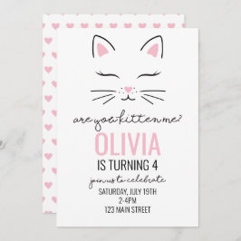 Invitación Cumpleaños de los corazones rosados gatitos