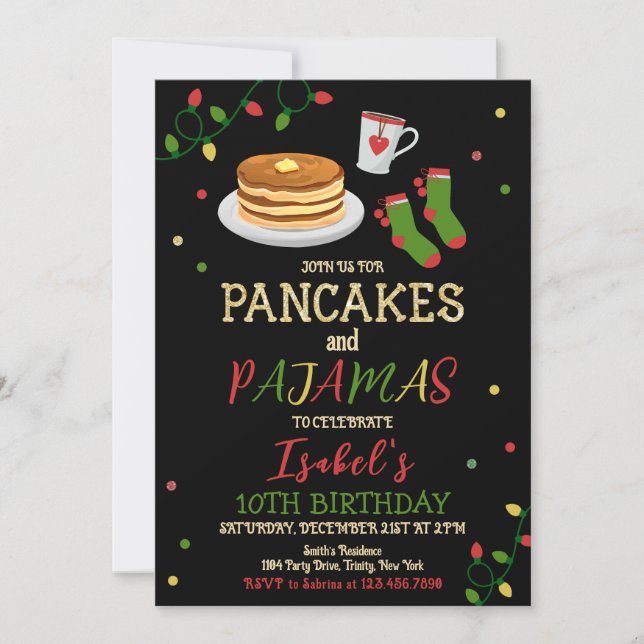 Invitación Cumpleaños de los crepes y Navidades pijamas (Anverso)