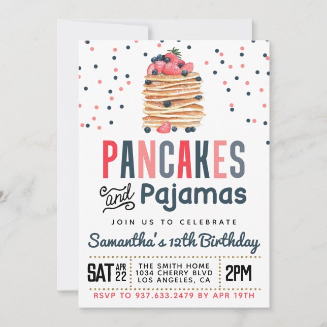Invitación Cumpleaños de los crepes y pijamas (Anverso)