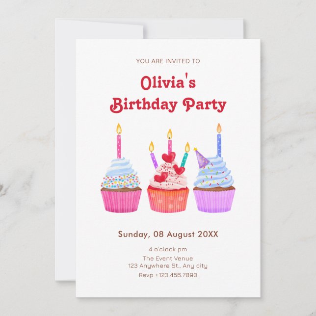 Invitación Cumpleaños de los cupcakes con las velas (Anverso)