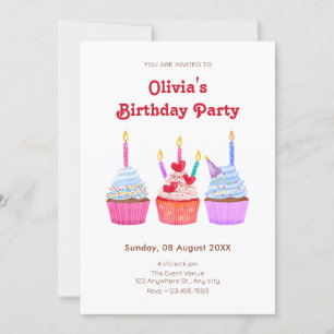 Invitación Cumpleaños de los cupcakes con las velas