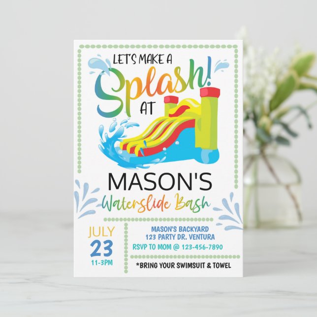 Invitación  Cumpleaños de los deslizamientos de agua, hagamos (Anverso de pie)