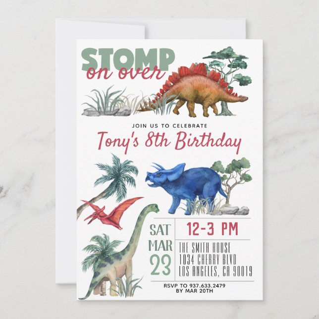 Invitación Cumpleaños de los dinosaurios (Anverso)