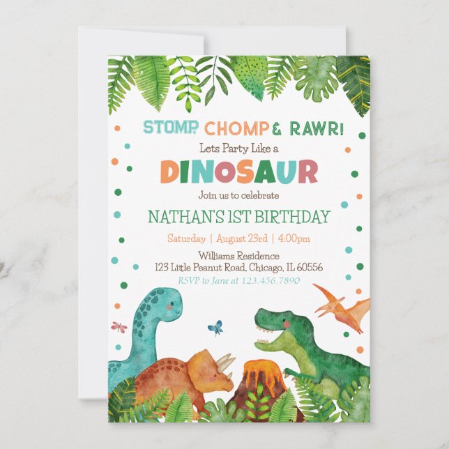 Invitación Cumpleaños de los dinosaurios (Anverso)