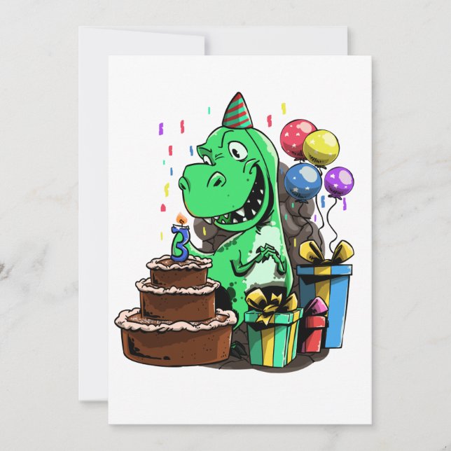 Invitación Cumpleaños de los dinosaurios - 3 años (Anverso)