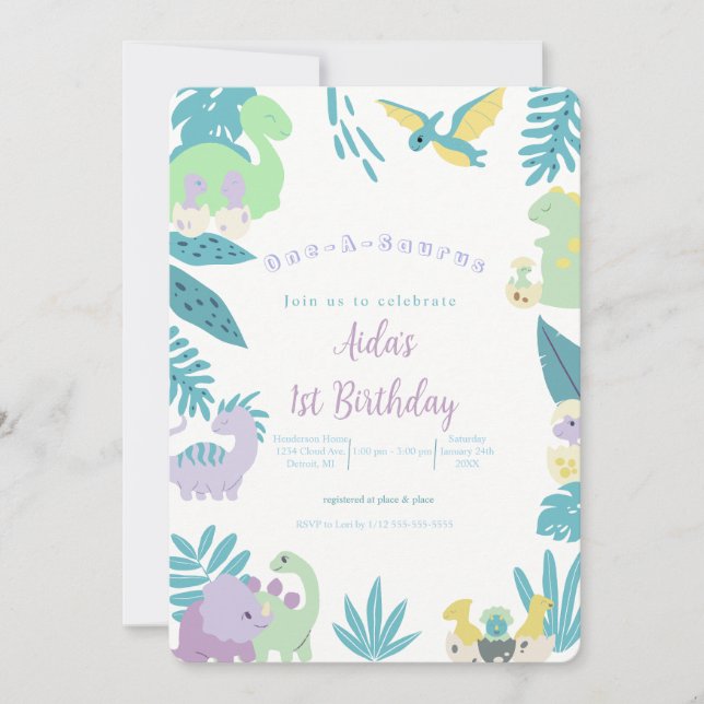 Invitación Cumpleaños de los dinosaurios de One-A-Saurus (Anverso)