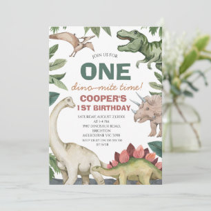 Invitación Cumpleaños de los dinosaurios del follaje verde ma