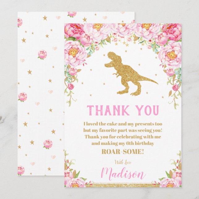 Invitación Cumpleaños de los Dinosaurios Florales Gracias Chi (Anverso / Reverso)