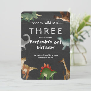 Invitación Cumpleaños de los dinosaurios impresos en negro y