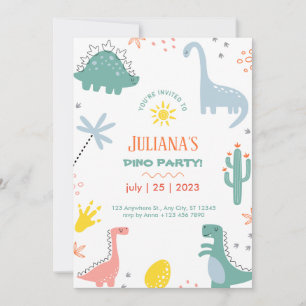 Invitación Cumpleaños De Los Dinosaurios Infantiles naranjas 