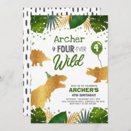 Invitación Cumpleaños de los dinosaurios invita a cuatro Fies