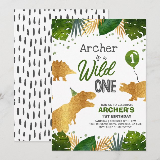 Invitación Cumpleaños de los dinosaurios invita a Fiesta de d (Anverso / Reverso)