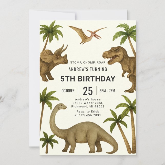 Invitación Cumpleaños de los dinosaurios modernos personales  (Anverso)