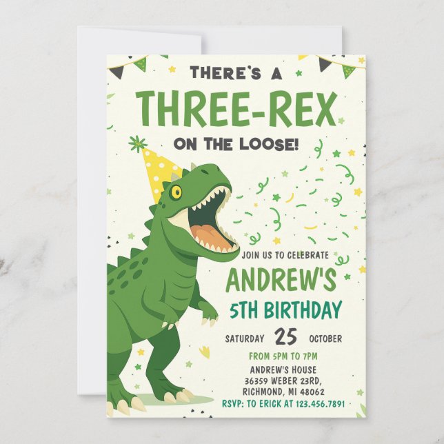 Invitación Cumpleaños de los dinosaurios personales para el n (Anverso)