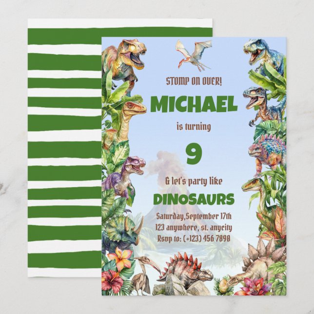 Invitación Cumpleaños de los dinosaurios realistas de Guay de (Anverso / Reverso)