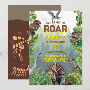 Invitación Cumpleaños de los dinosaurios realistas modernos e