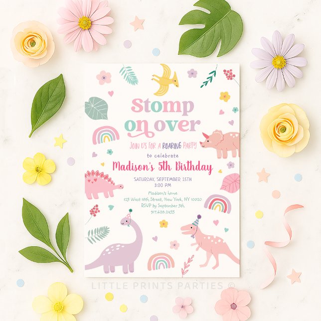 Invitación Cumpleaños de los Dinosaurios Rosa Girly (Subido por el creador)