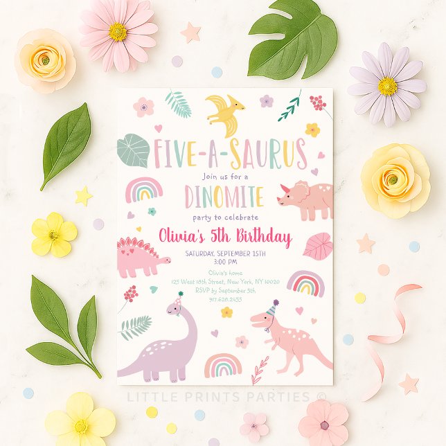 Invitación Cumpleaños de los dinosaurios rosados Pastel Quinq (Subido por el creador)
