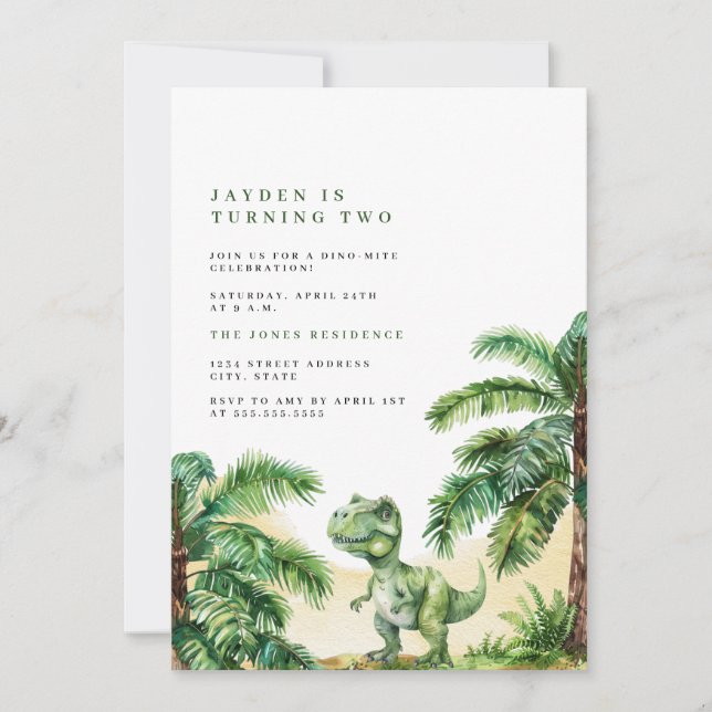 Invitación Cumpleaños de los dinosaurios T-Rex (Anverso)